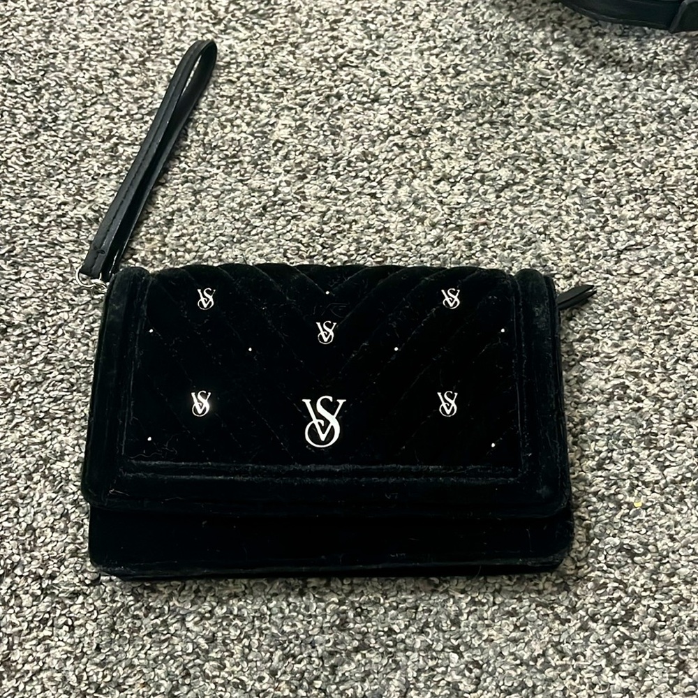 victoria’s secret black velvet hand bag